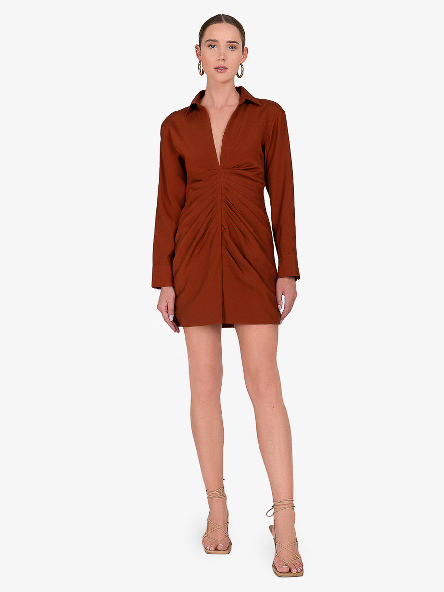 Jazz, Rust shiny mini dress with knotted waist