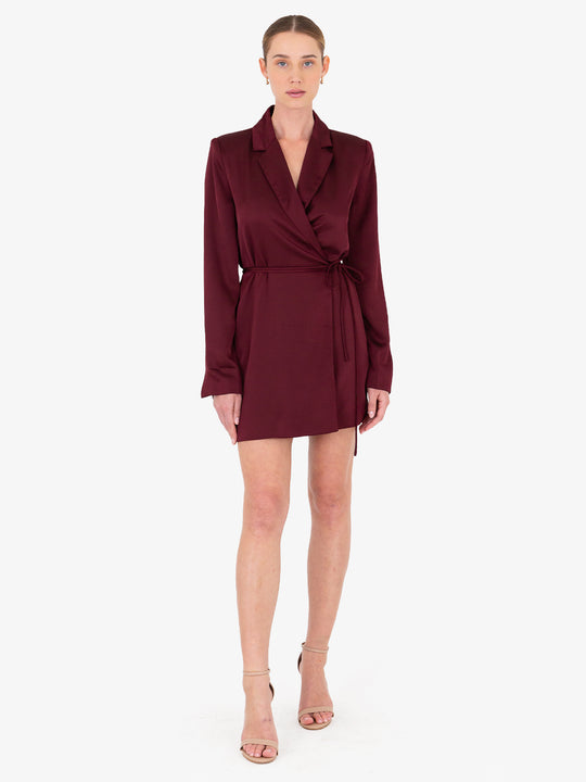 Kristen Burgundy Wrap Mini Dress