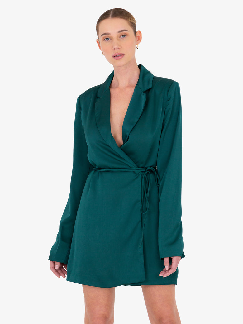 Kristen Emerald Wrap Mini Dress