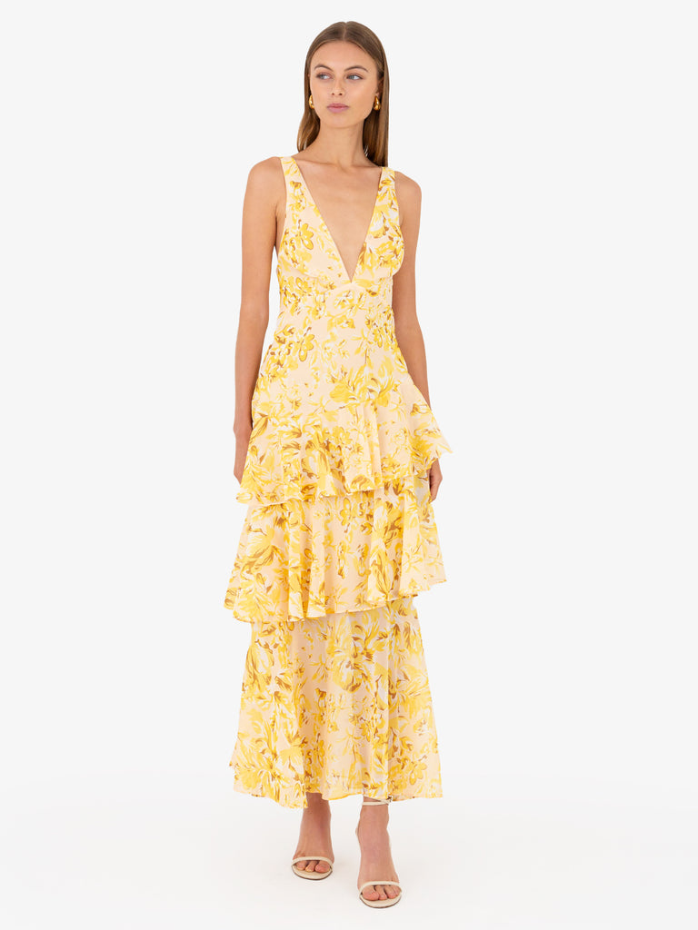 Cara Cross Back Maxi Yellow Dress