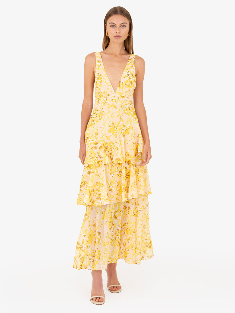 Cara Cross Back Maxi Yellow Dress