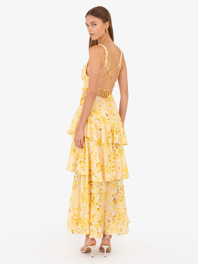 Cara Cross Back Maxi Yellow Dress