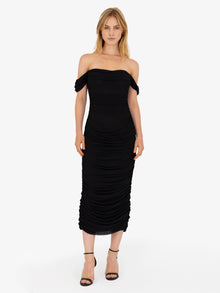 Helena Ruched Black Midi Dress