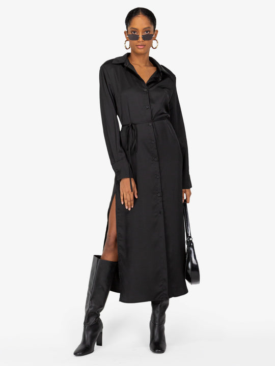 Karina Satin Black Dress