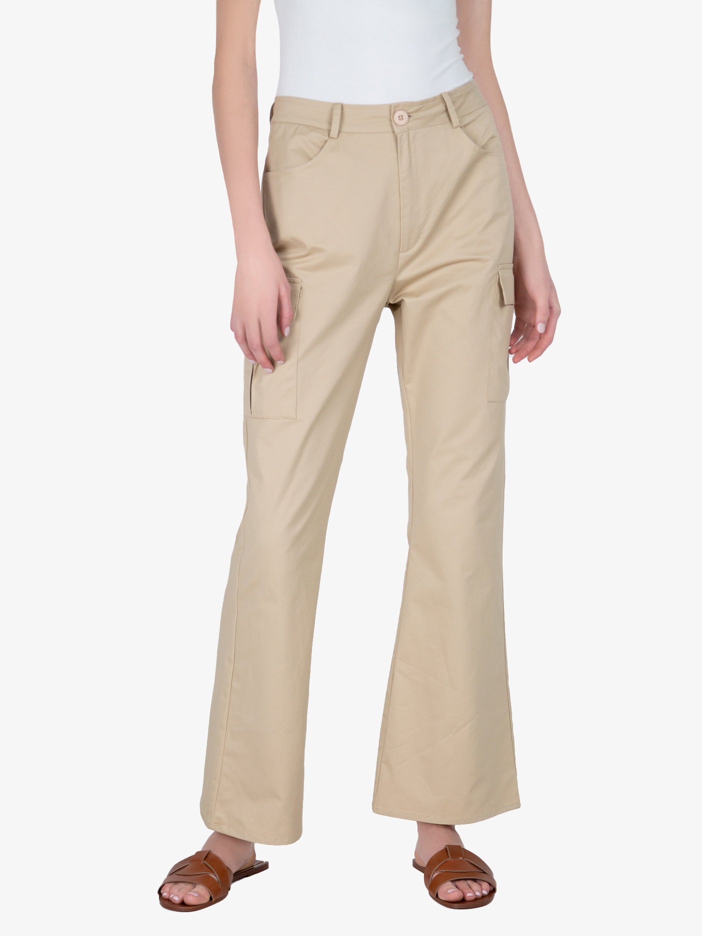 Metrostyle Cargo Pants Womens Size 10 Green Solid Bootcut Drawstring Waist  33